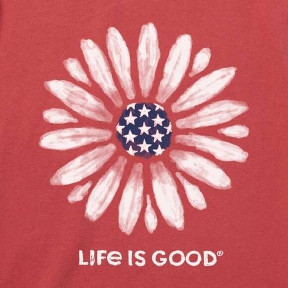 🔹️Life Is Good Faded Red Americana Daisy Vneck Short Sleeve Top Medium - Picture 2 of 11